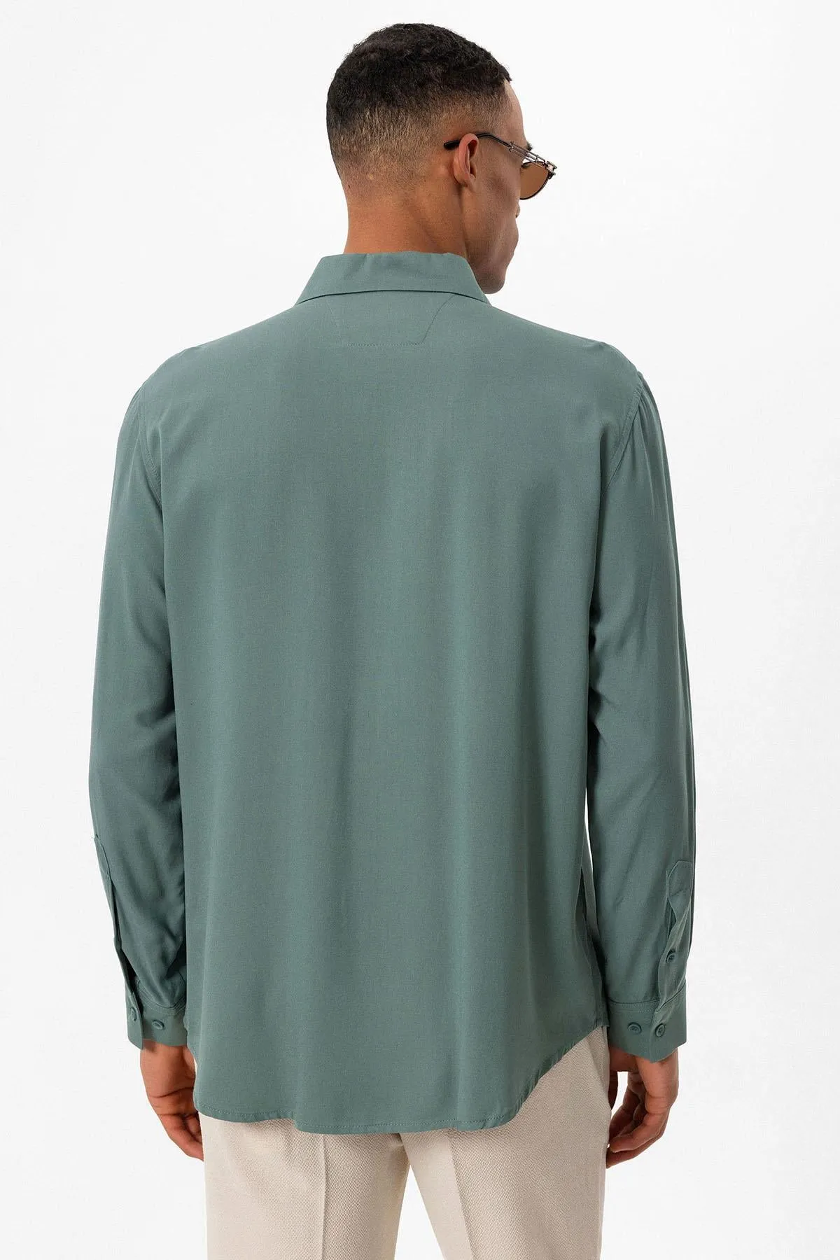 Men's Green Regular Fit Camp Collar Shirt - Wessi sold by Wessi product image thumbnail 5