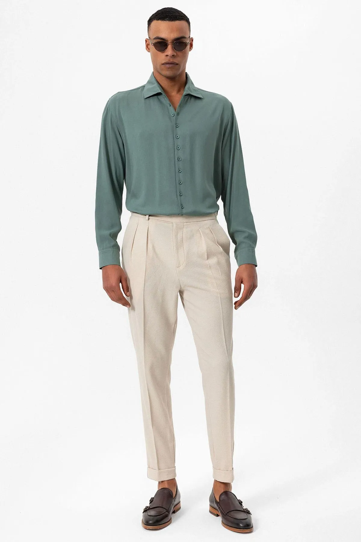 Men's Green Regular Fit Camp Collar Shirt - Wessi sold by Wessi product image thumbnail 2