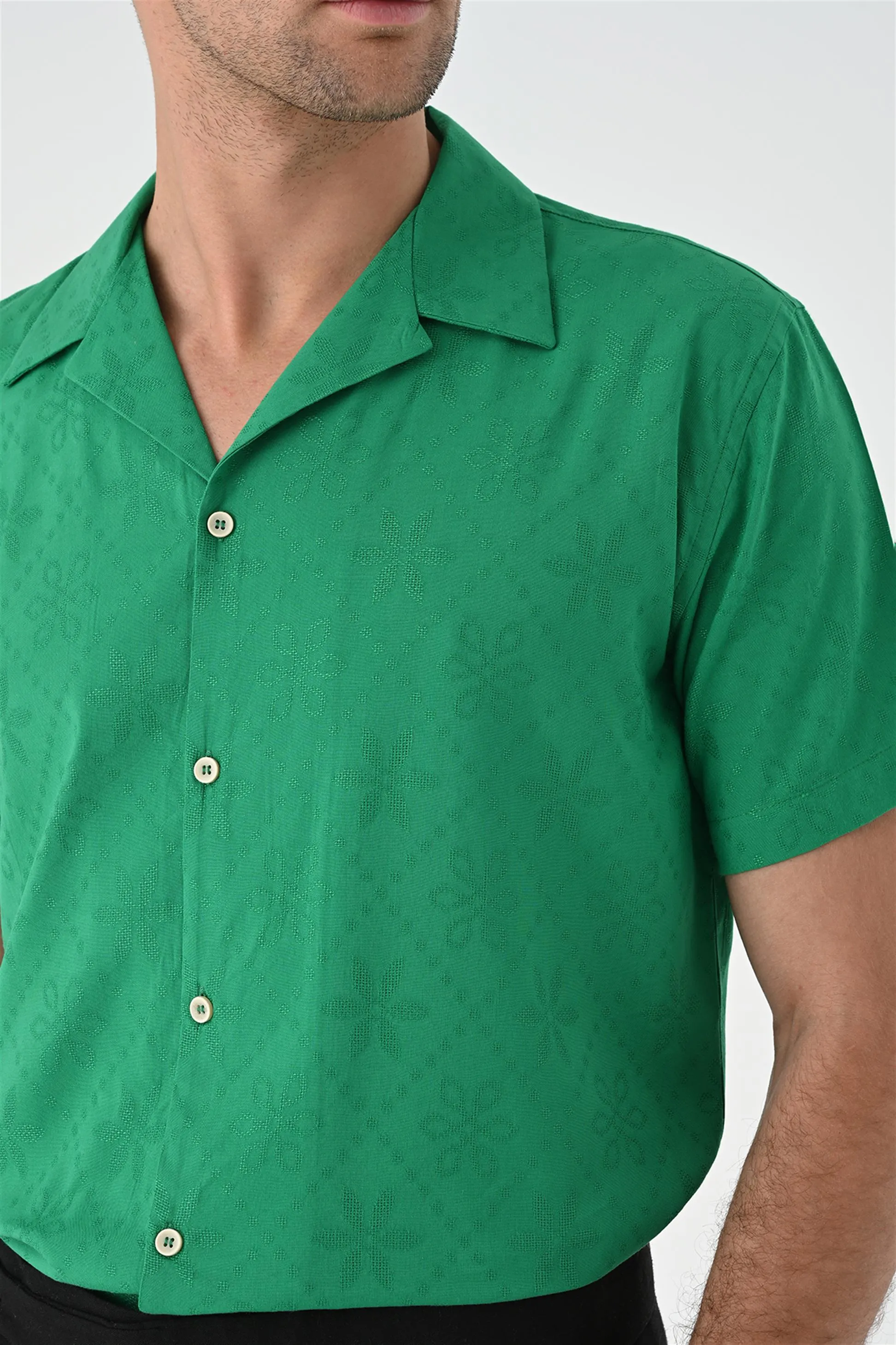 Duck Green Knitted Patterned Men's Shirt with Camp Collar - Wessi sold by Wessi product image thumbnail 5
