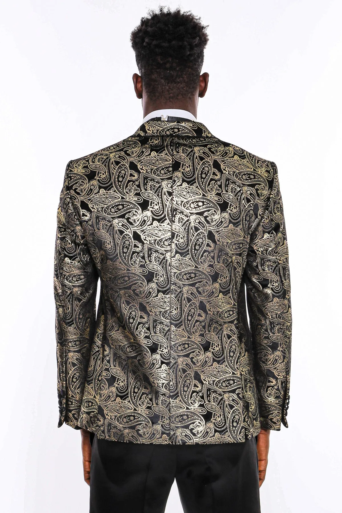 Slim Fit Gold Paisley Patterned Black Men Tuxedo Blazer - Wessi sold by Wessi product image thumbnail 4