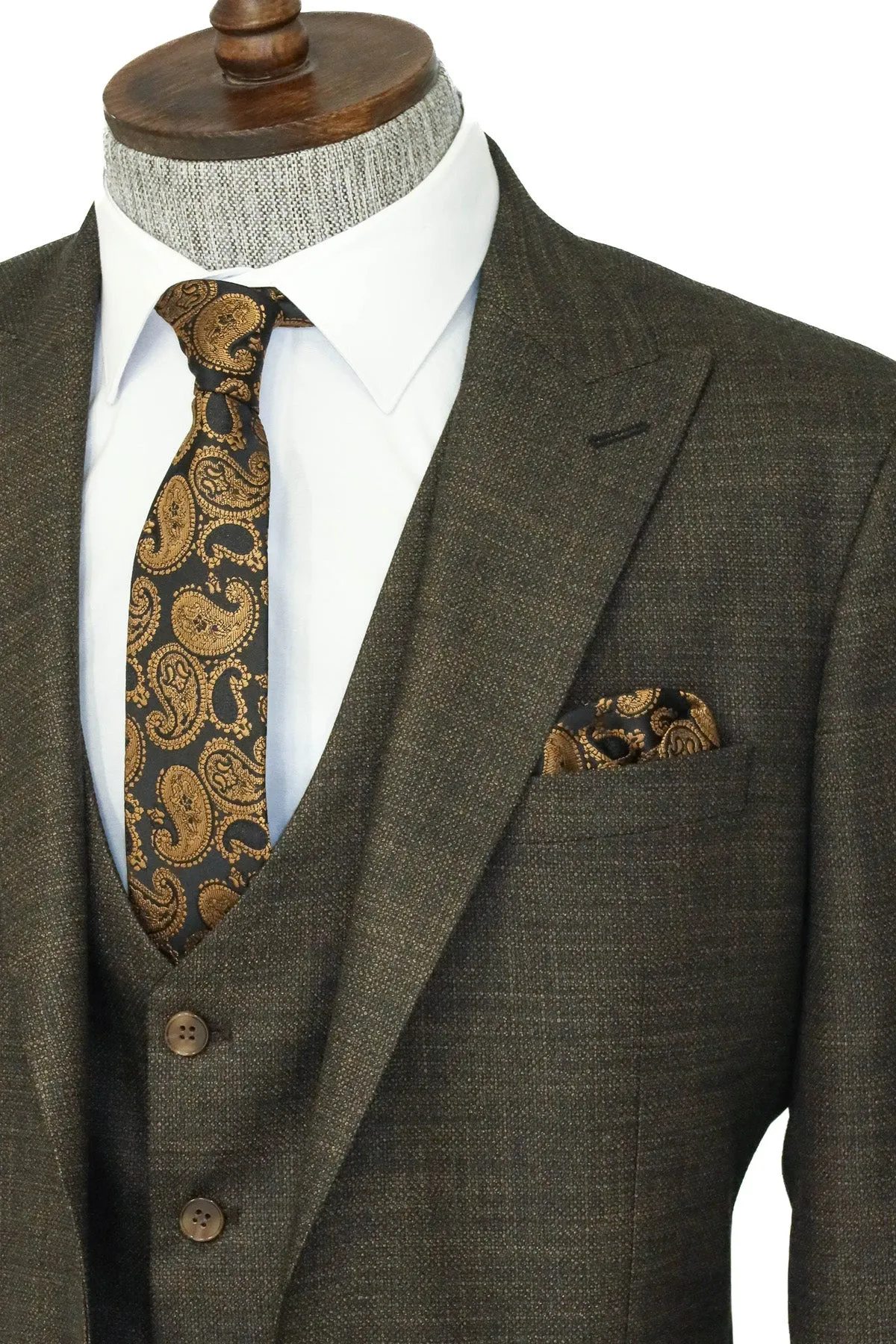 3 -Piece Single Button Peak Lapel Khaki Men Suit - Wessi sold by Wessi product image thumbnail 2