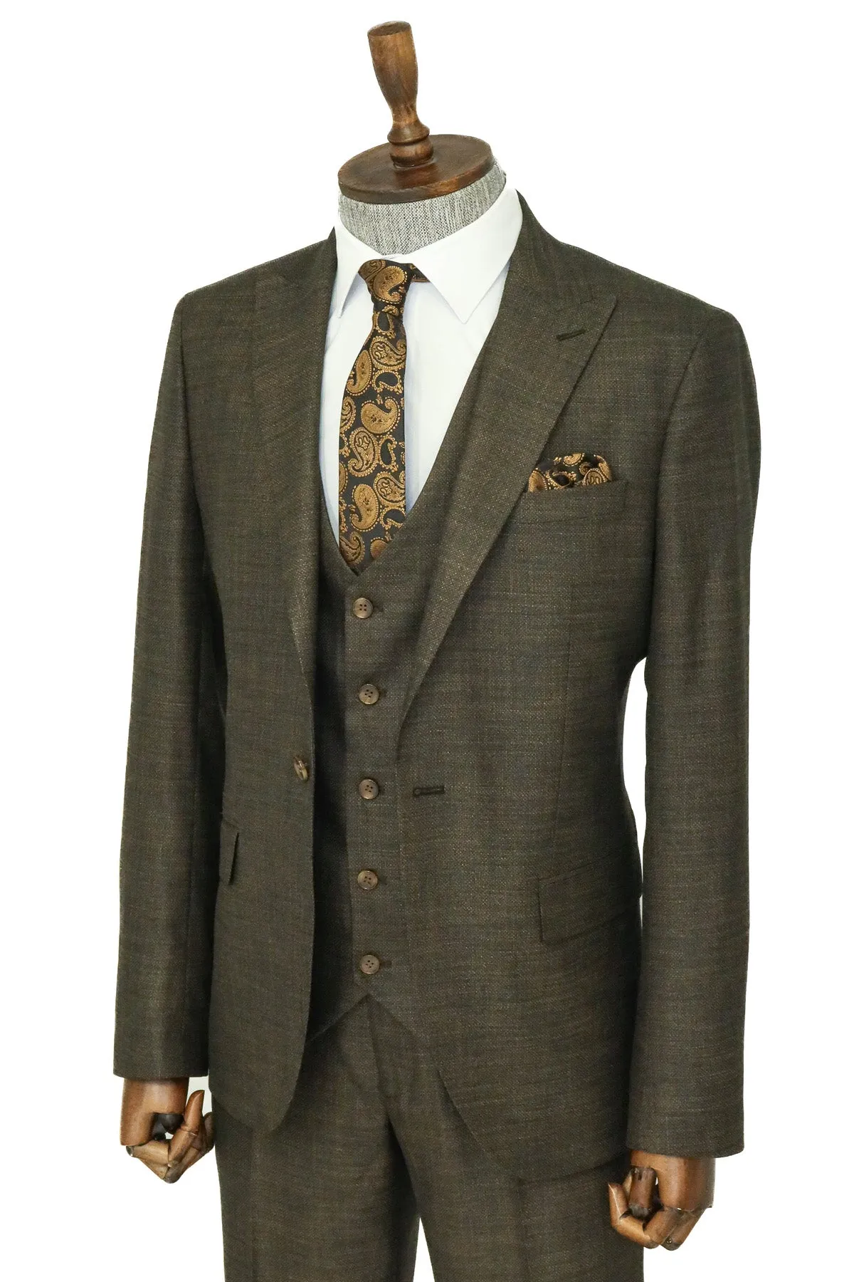 3 -Piece Single Button Peak Lapel Khaki Men Suit - Wessi sold by Wessi product image thumbnail 4