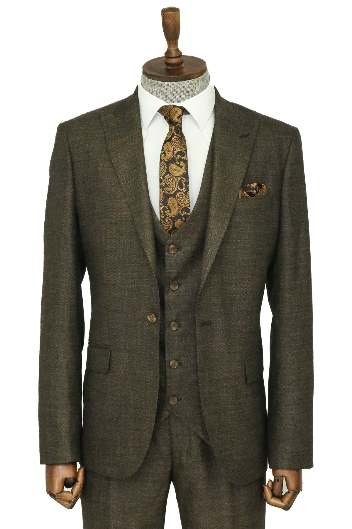 3 -Piece Single Button Peak Lapel Khaki Men Suit - Wessi sold by Wessi product image thumbnail 3