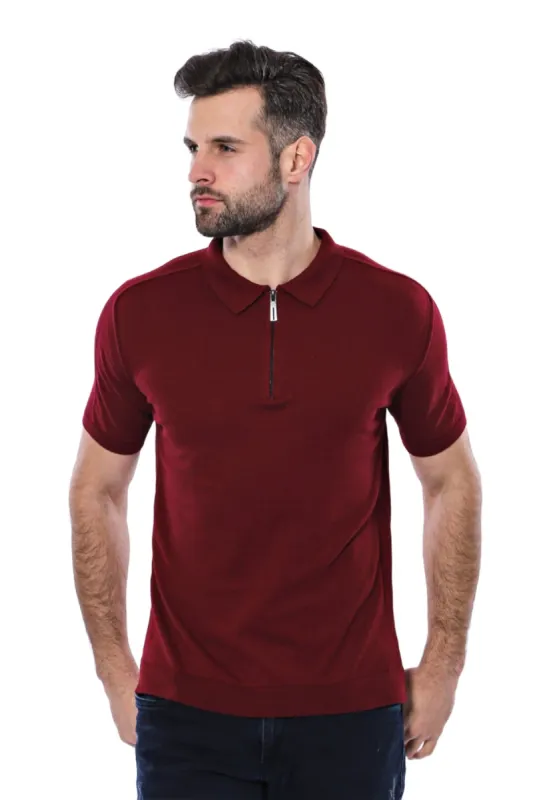Polo Neck Plain Claret Red Knitted T-Shirt - Wessi sold by Wessi