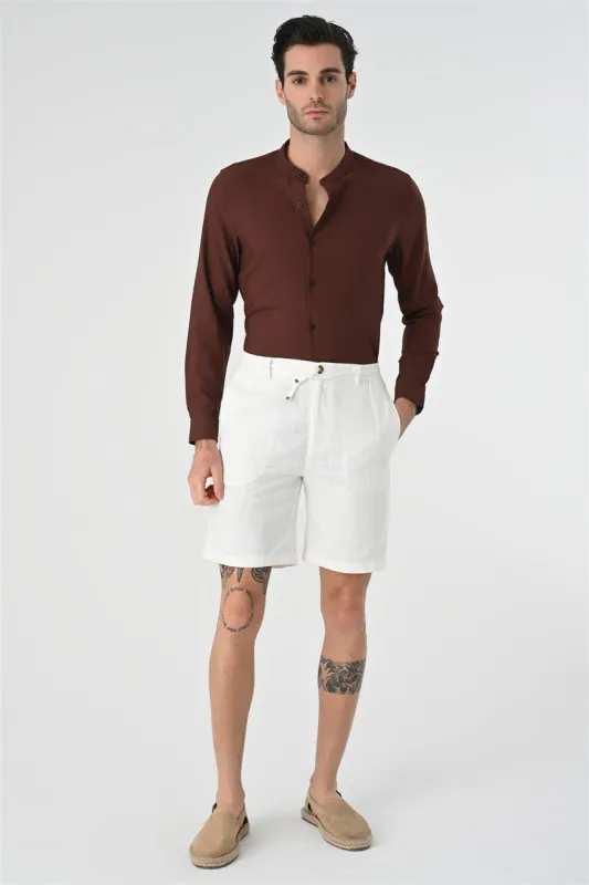 Men's Brown Regular Fit Mandarin Collar Shirt - Wessi sold by Wessi