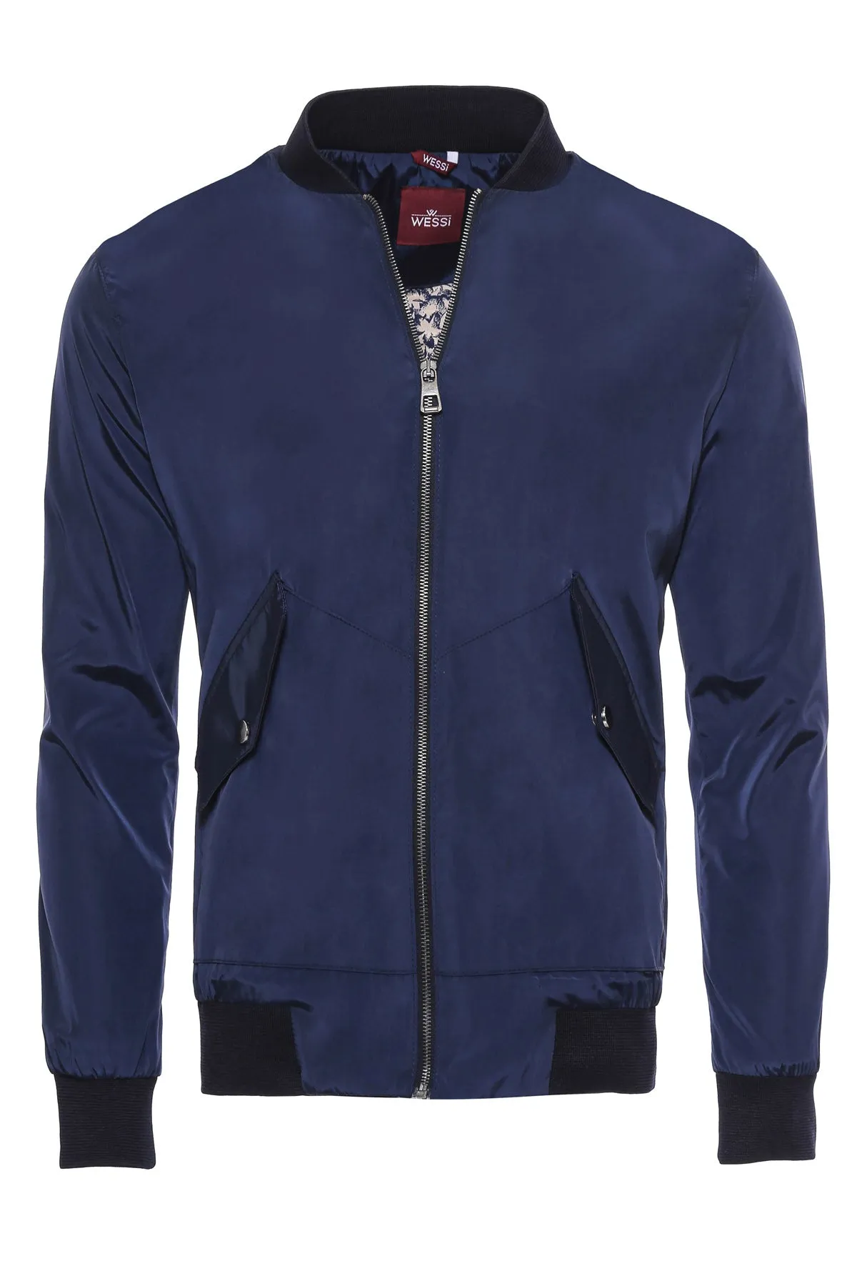 Flap Pockets Zippered Blue Men Bomber Coat - Wessi sold by Wessi