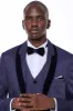 Patterned Navy Blue Velvet Lapel Tuxedo - Wessi sold by Wessi