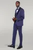 Patterned Navy Blue Velvet Lapel Tuxedo - Wessi sold by Wessi