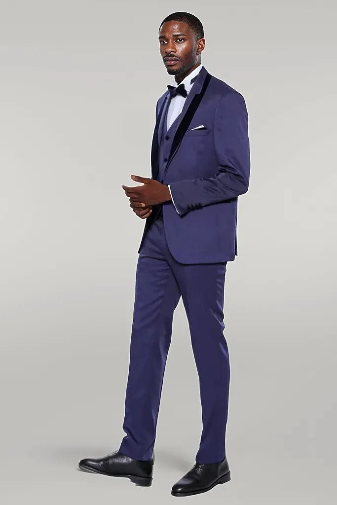 Patterned Navy Blue Velvet Lapel Tuxedo - Wessi sold by Wessi product image thumbnail 2