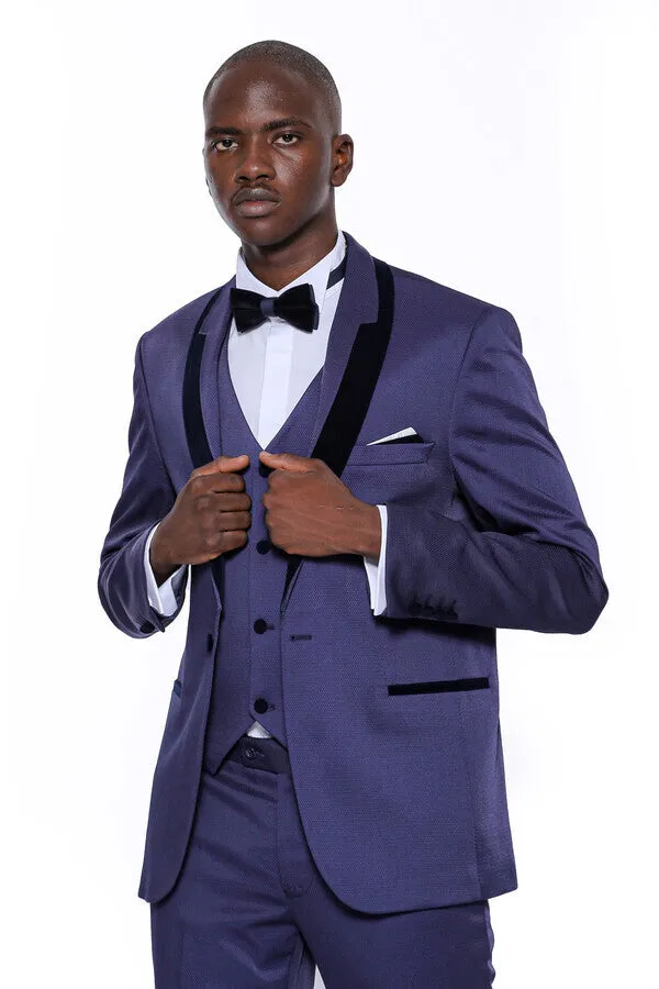 Patterned Navy Blue Velvet Lapel Tuxedo - Wessi sold by Wessi product image thumbnail 5