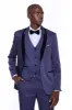 Patterned Navy Blue Velvet Lapel Tuxedo - Wessi sold by Wessi