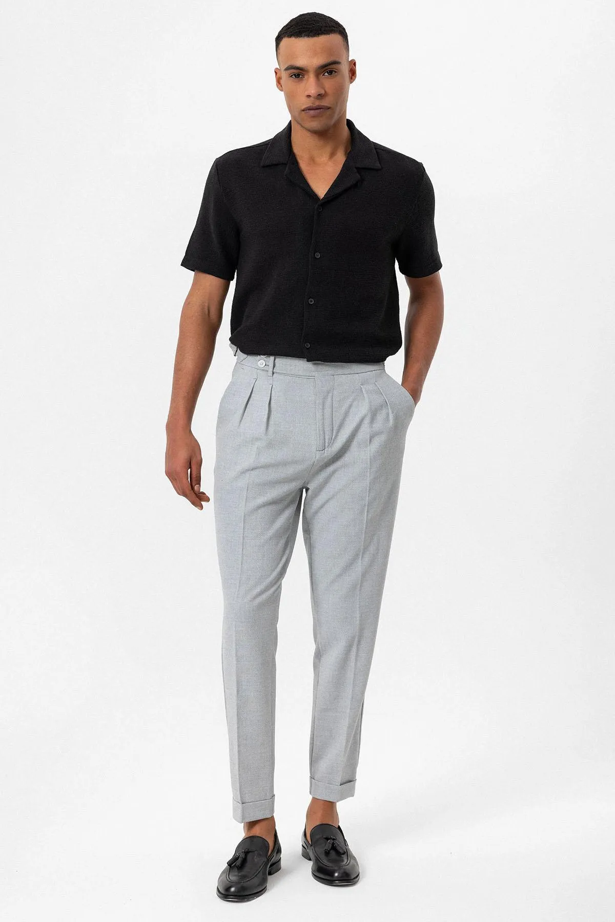 Black Camp Collar Knitted Textured Men's Shirt - Wessi sold by Wessi product image thumbnail 2