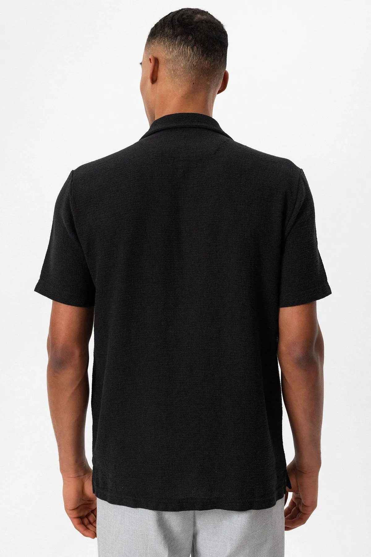 Black Camp Collar Knitted Textured Men's Shirt - Wessi sold by Wessi product image thumbnail 5