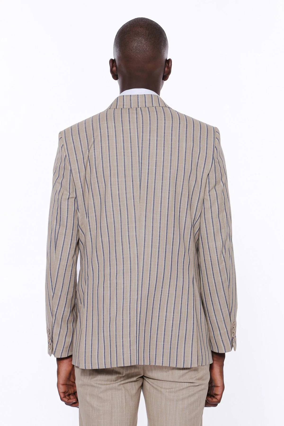 Striped Blazer Plain Pants Beige Men Suit - Wessi sold by Wessi product image thumbnail 4