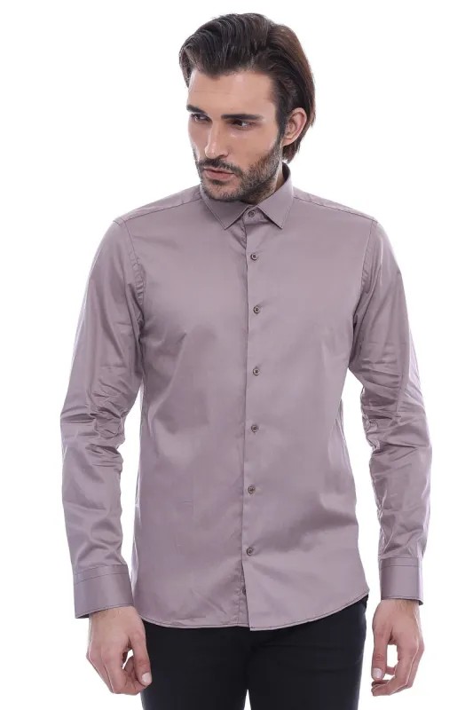 Slim Fit Long Sleeves Grey Men Shirt - Wessi sold by Wessi