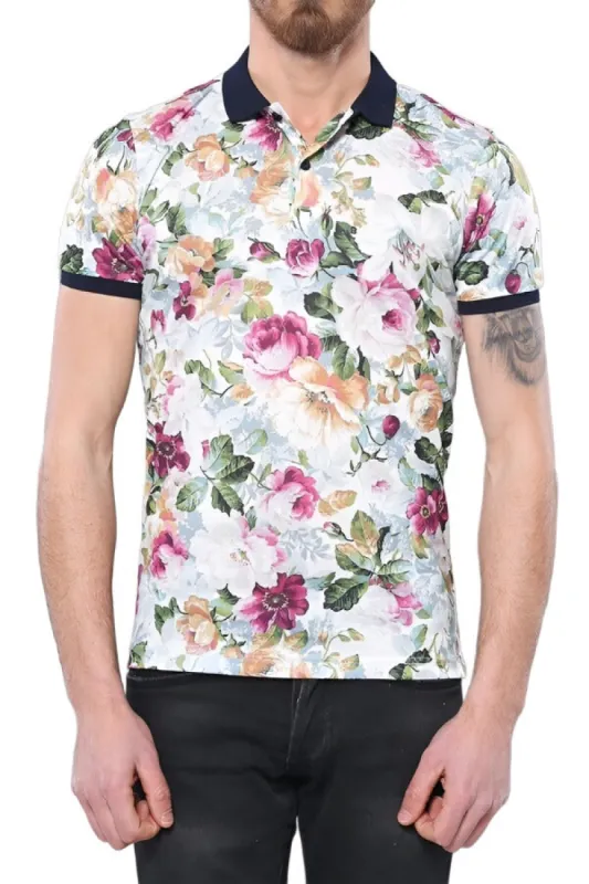 Polo Neck Floral Pattern Green T-Shirt - Wessi sold by Wessi