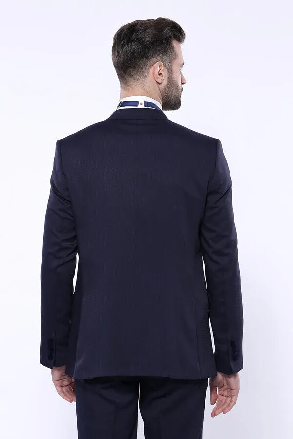 Velvet Collar Patterned Dark Blue Tuxedo - Wessi sold by Wessi product image thumbnail 4