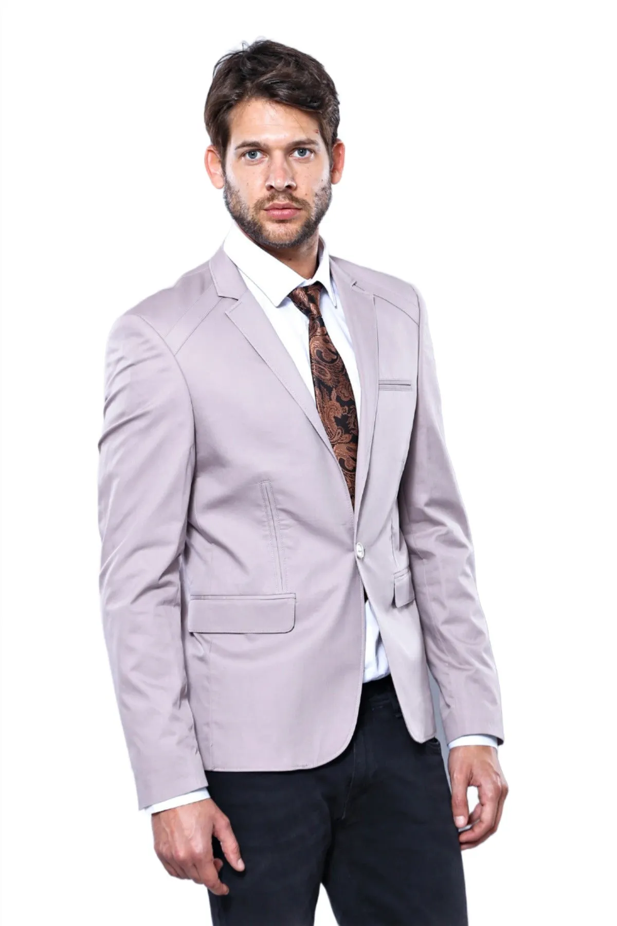 3 pocket Single Button Cotton Beige Jacket-Wessi sold by Wessi