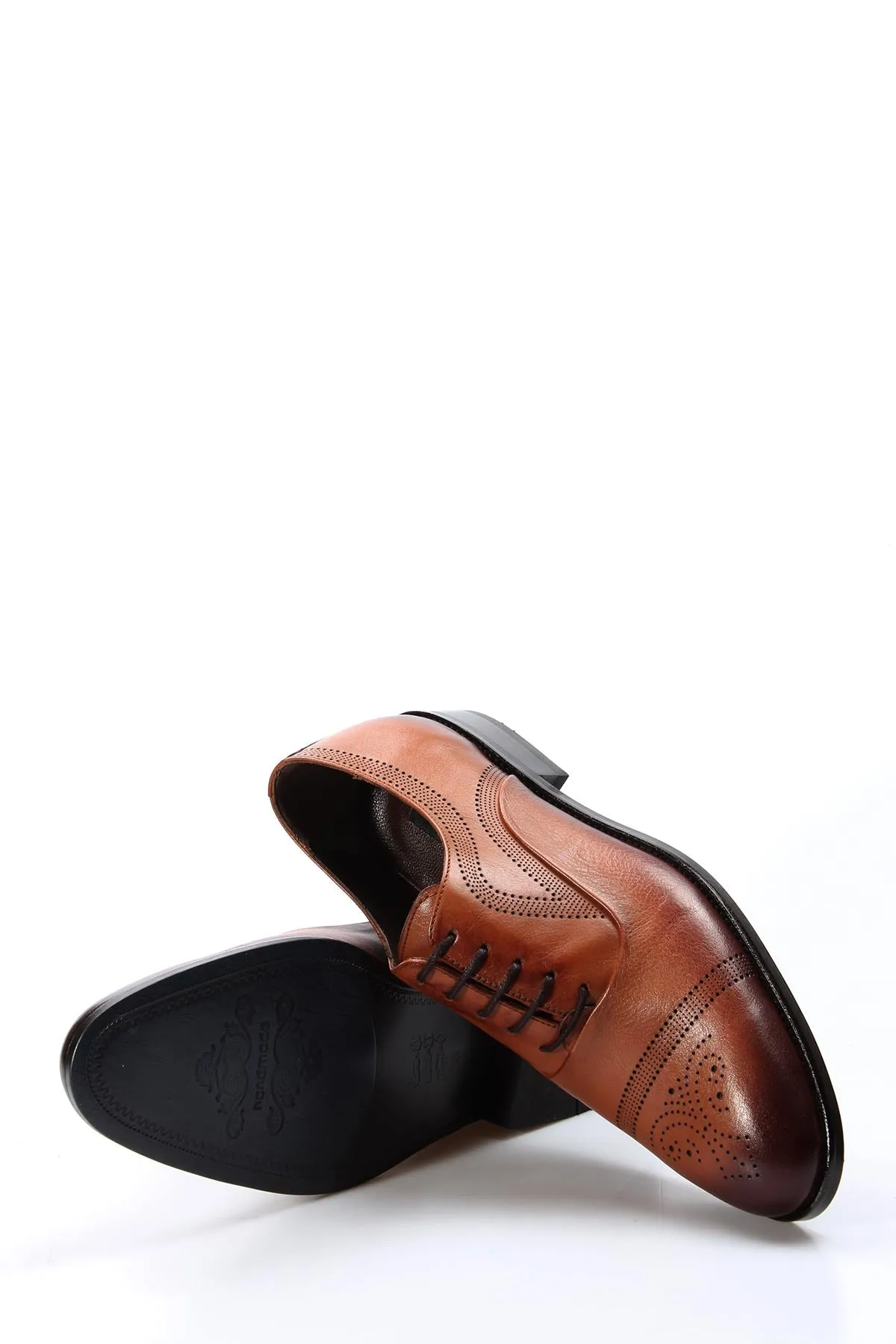 Men's Brown Leather Oxford Shoes with Perforated Detailing - Wessi sold by Wessi product image thumbnail 5