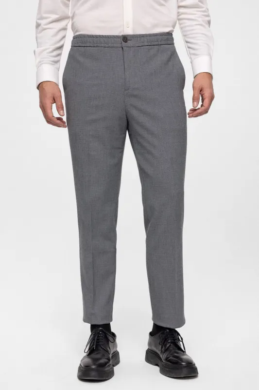 Men's Grey Regular Fit  Trousers with Elastic Waist - Wessi sold by Wessi