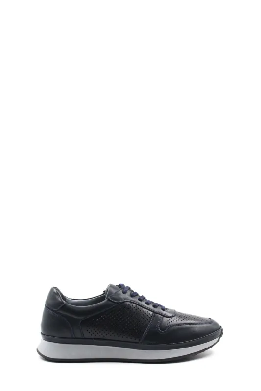 Men's Navy Perforated Leather Sneakers-Wessi sold by Wessi