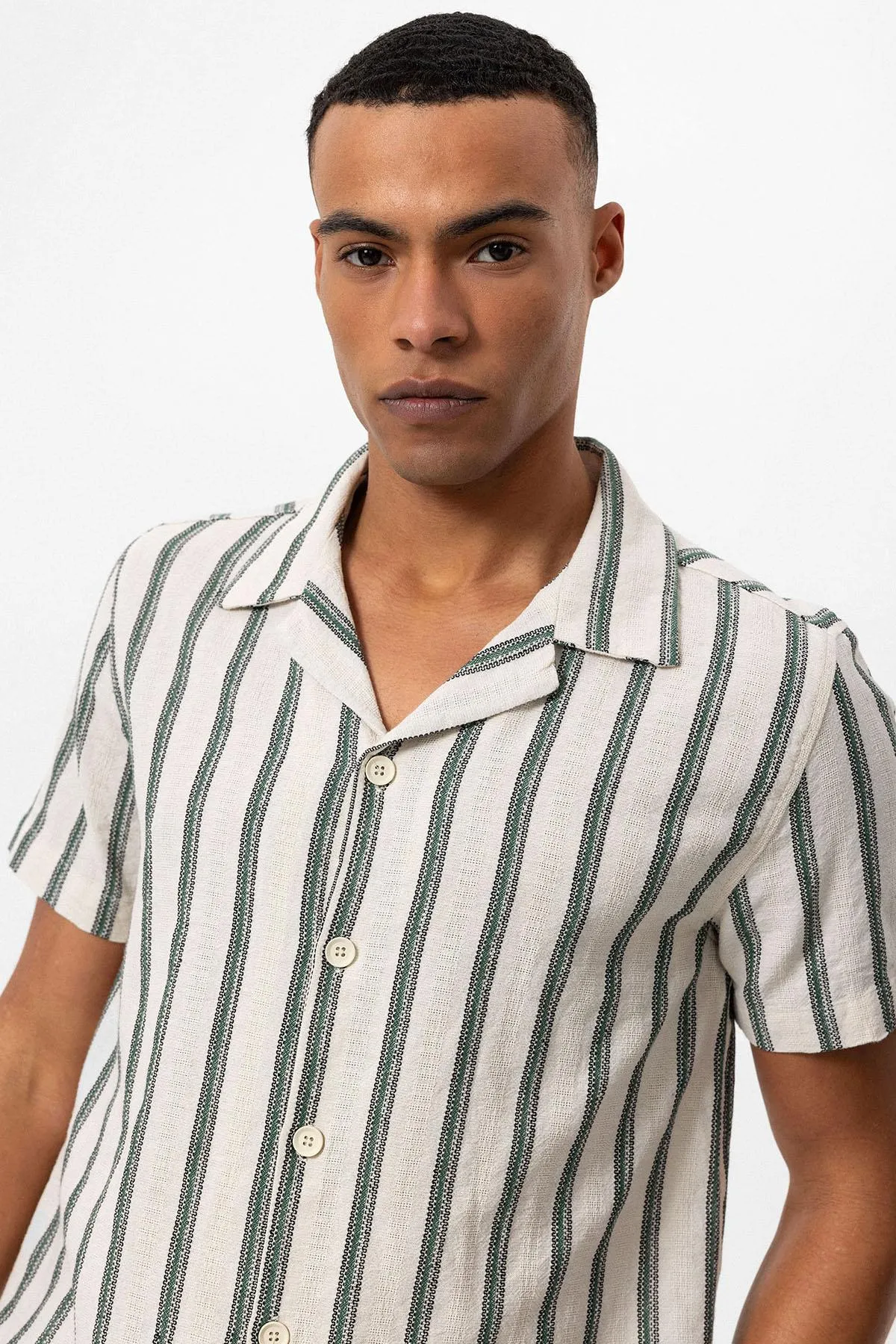 Men's Brown Striped Camp Collar Shirt - Wessi sold by Wessi product image thumbnail 4