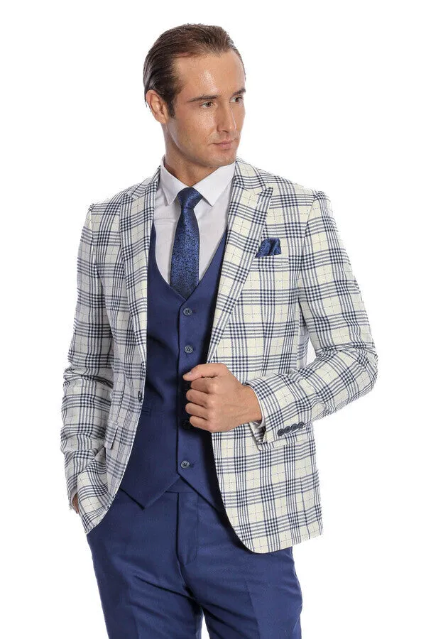 Checked Slim Fit Navy Blue Men Suit - Wessi sold by Wessi product image thumbnail 5