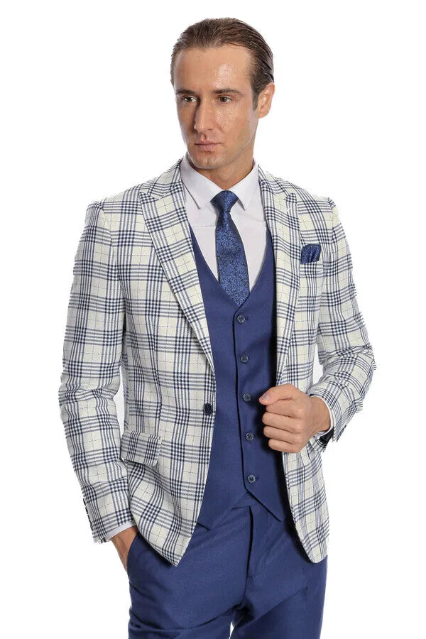 Checked Slim Fit Navy Blue Men Suit - Wessi sold by Wessi