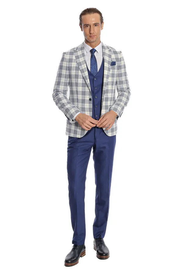 Checked Slim Fit Navy Blue Men Suit - Wessi sold by Wessi product image thumbnail 2