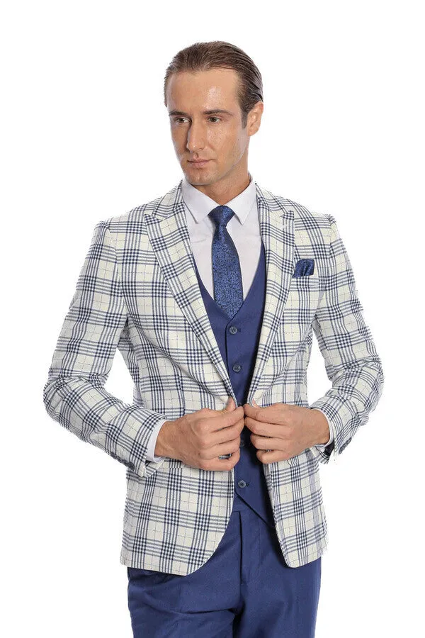 Checked Slim Fit Navy Blue Men Suit - Wessi sold by Wessi product image thumbnail 4