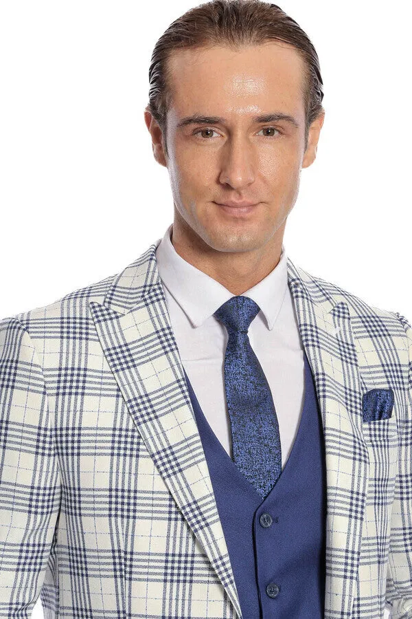 Checked Slim Fit Navy Blue Men Suit - Wessi sold by Wessi product image thumbnail 3