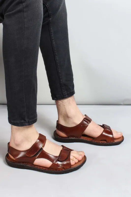 Men's Brown Leather Sandals with Adjustable Straps - Wessi sold by Wessi