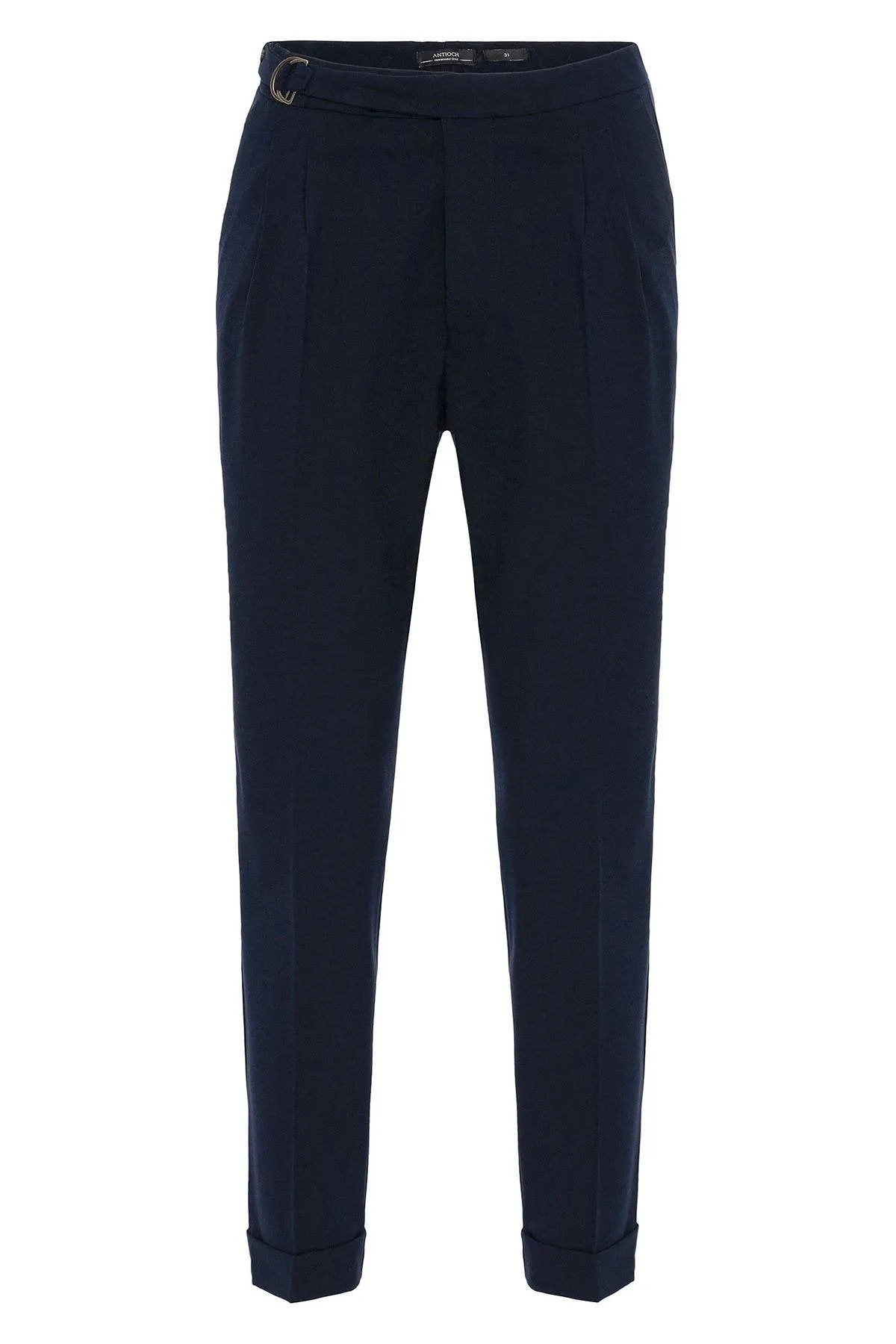 Dark Navy Blue High Waist Buckle Closure Pleated Men's Trousers - Wessi sold by Wessi product image thumbnail 5