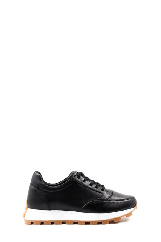 Men's Black Leather Sneakers with Gum Sole and White Midsole - Wessi sold by Wessi