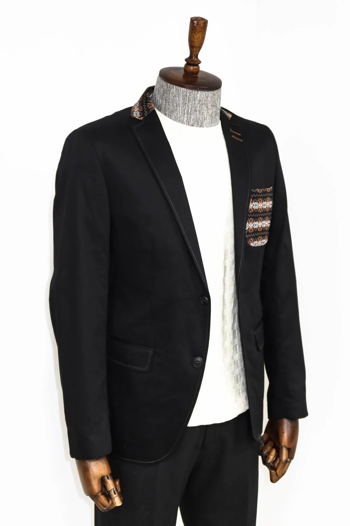 Double Buttons Knit Collar Mono Lapel Black Jacket-Wessi sold by Wessi product image thumbnail 4