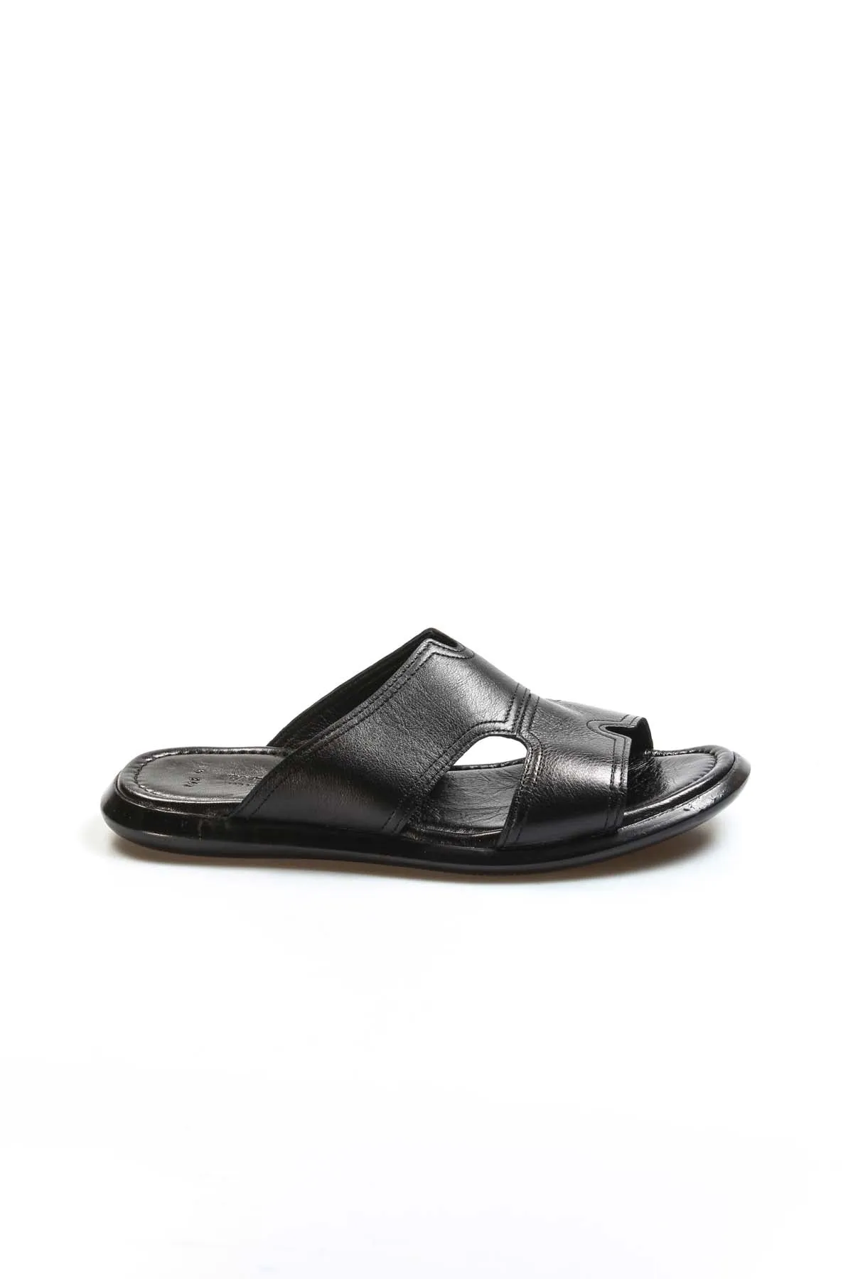 Black Leather Open-Toe Slide Sandals Wessi sold by Wessi