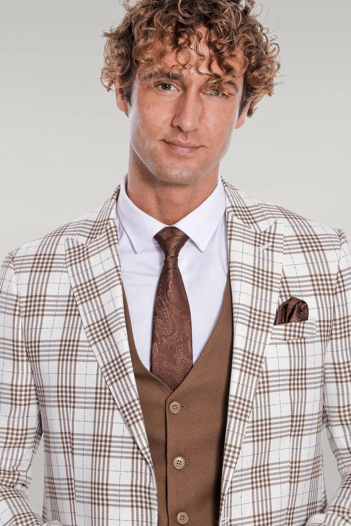 Checked Slim Fit Brown Men Suit - Wessi sold by Wessi product image thumbnail 3