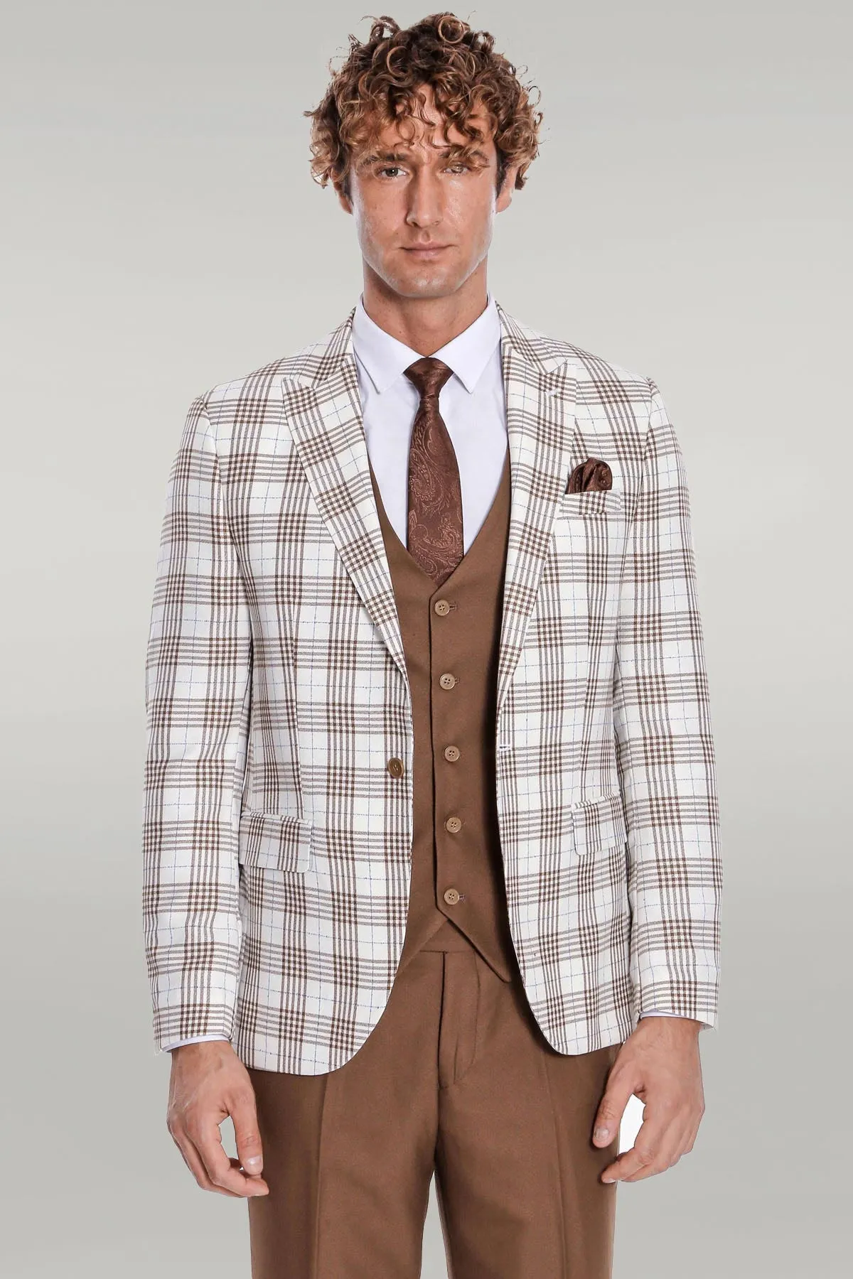 Checked Slim Fit Brown Men Suit - Wessi sold by Wessi product image thumbnail 5