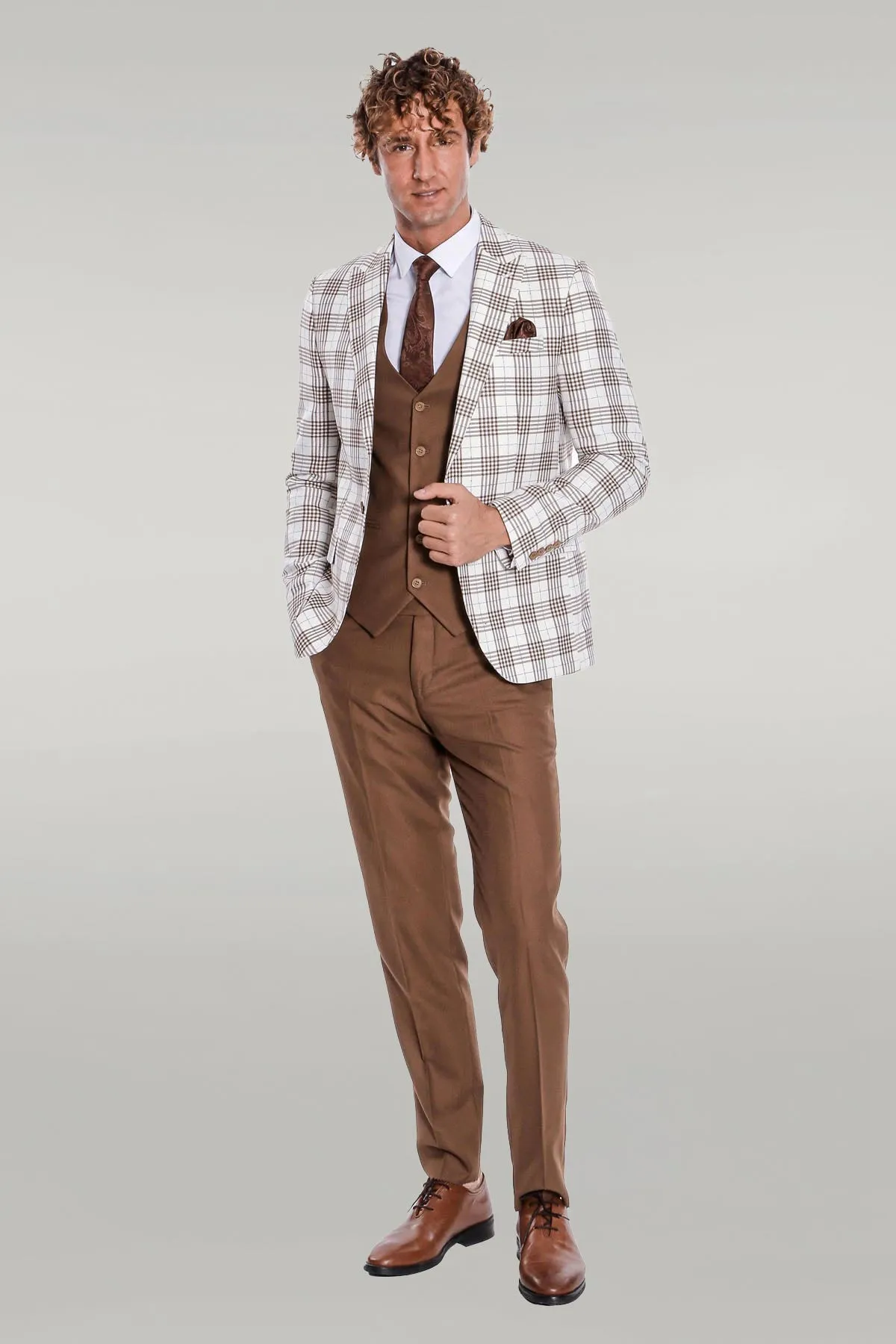 Checked Slim Fit Brown Men Suit - Wessi sold by Wessi product image thumbnail 2