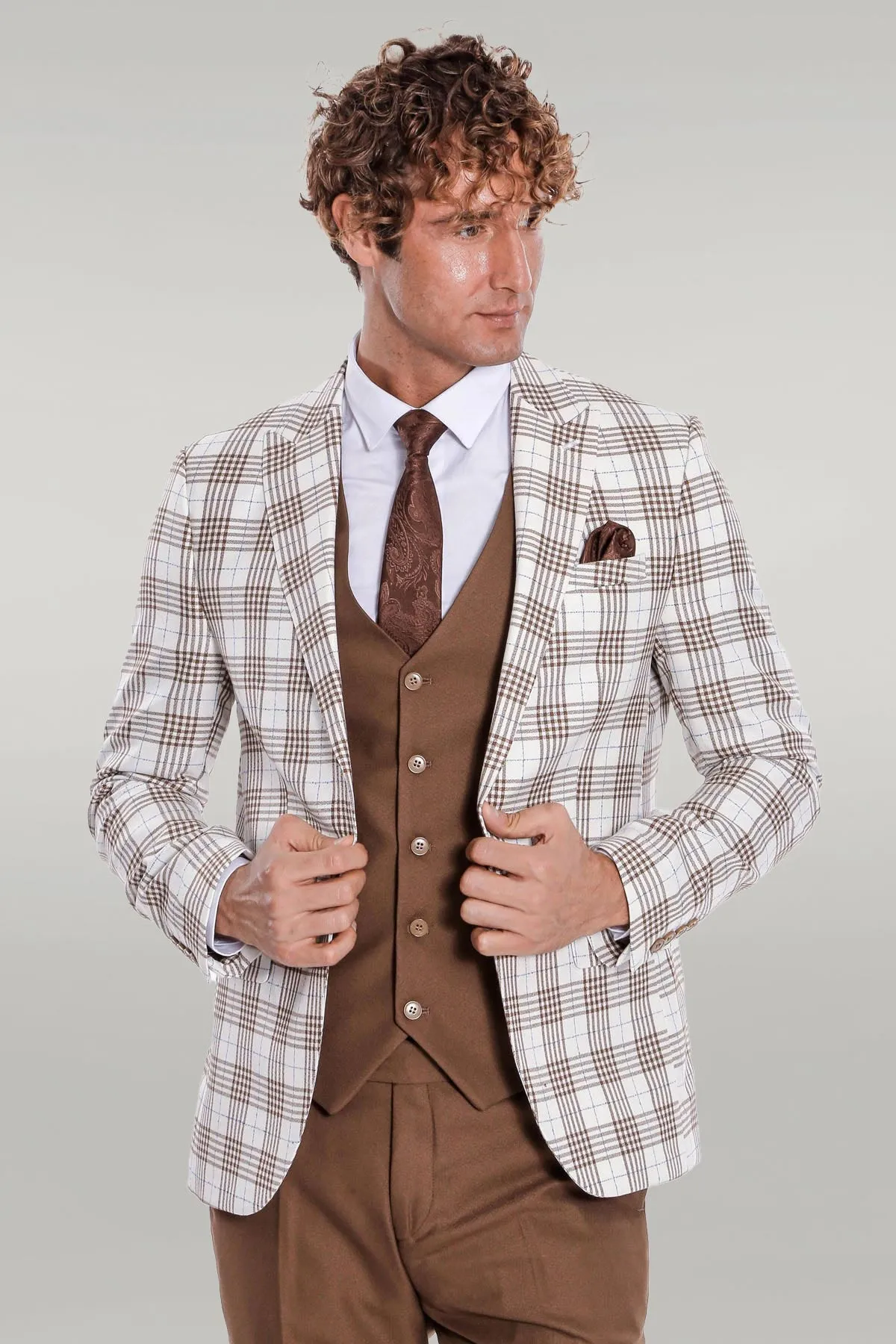 Checked Slim Fit Brown Men Suit - Wessi sold by Wessi