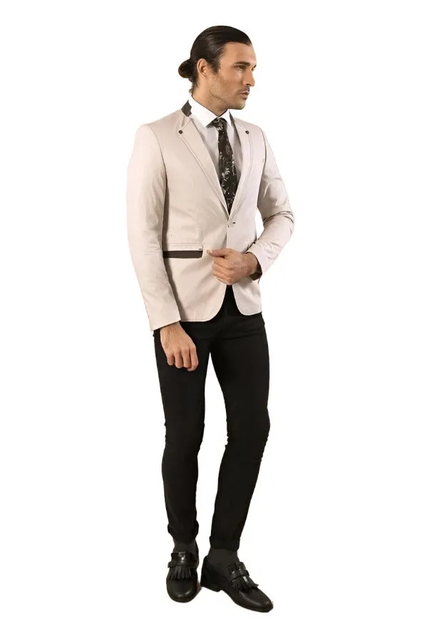 Single Button Standing Collar Cream Men Blazer - Wessi sold by Wessi product image thumbnail 3
