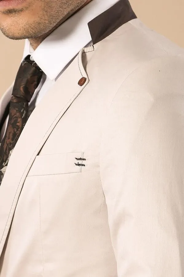Single Button Standing Collar Cream Men Blazer - Wessi sold by Wessi product image thumbnail 2