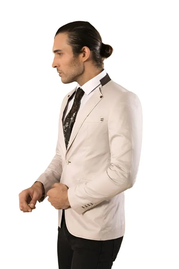 Single Button Standing Collar Cream Men Blazer - Wessi sold by Wessi product image thumbnail 4