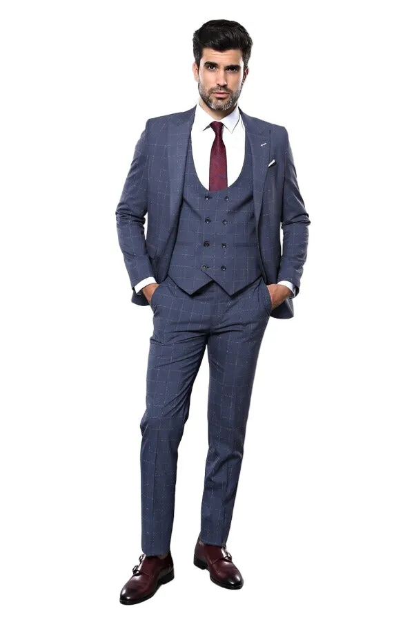 Dark Blue Vested Checked Men Suit | Wessi sold by Wessi product image thumbnail 2