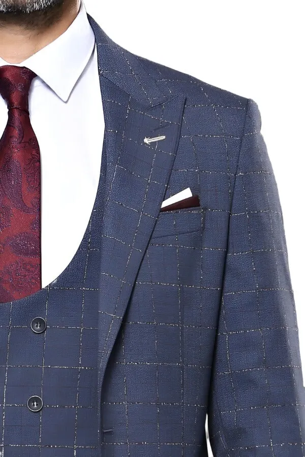 Dark Blue Vested Checked Men Suit | Wessi sold by Wessi product image thumbnail 5