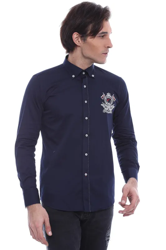 Emblemed Long Sleeve Navy Blue Shirt - Wessi sold by Wessi