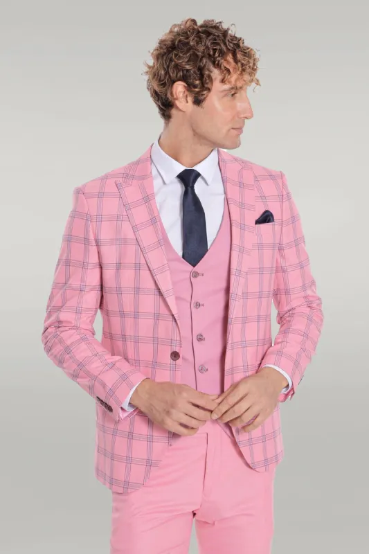 Checked Patterned Slim Fit Pink Men Suit - Wessi sold by Wessi