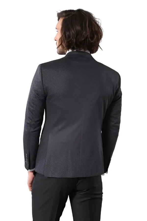 Single Button Double Vent Pointed Collar Navy Blue Blazer - Wessi sold by Wessi product image thumbnail 4