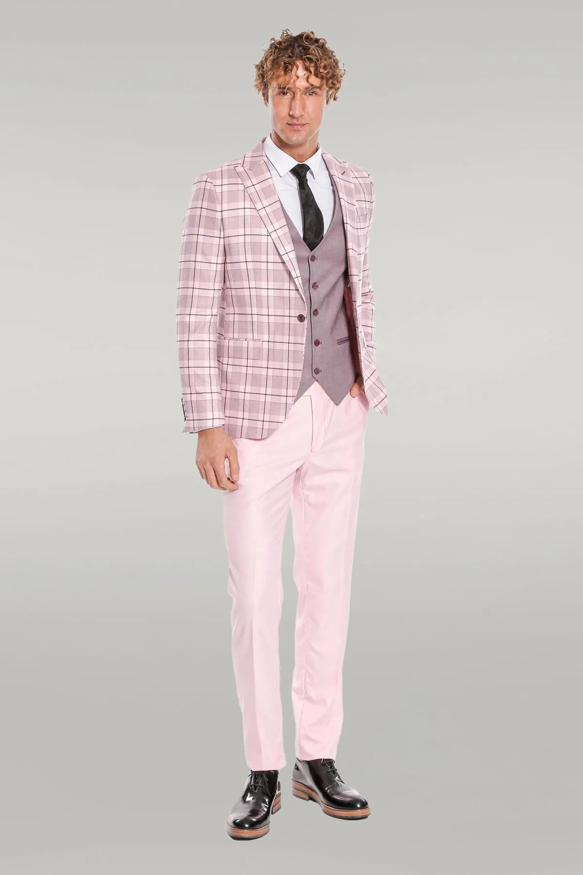 Checked Slim Fit Pink Men Suit - Wessi sold by Wessi product image thumbnail 2
