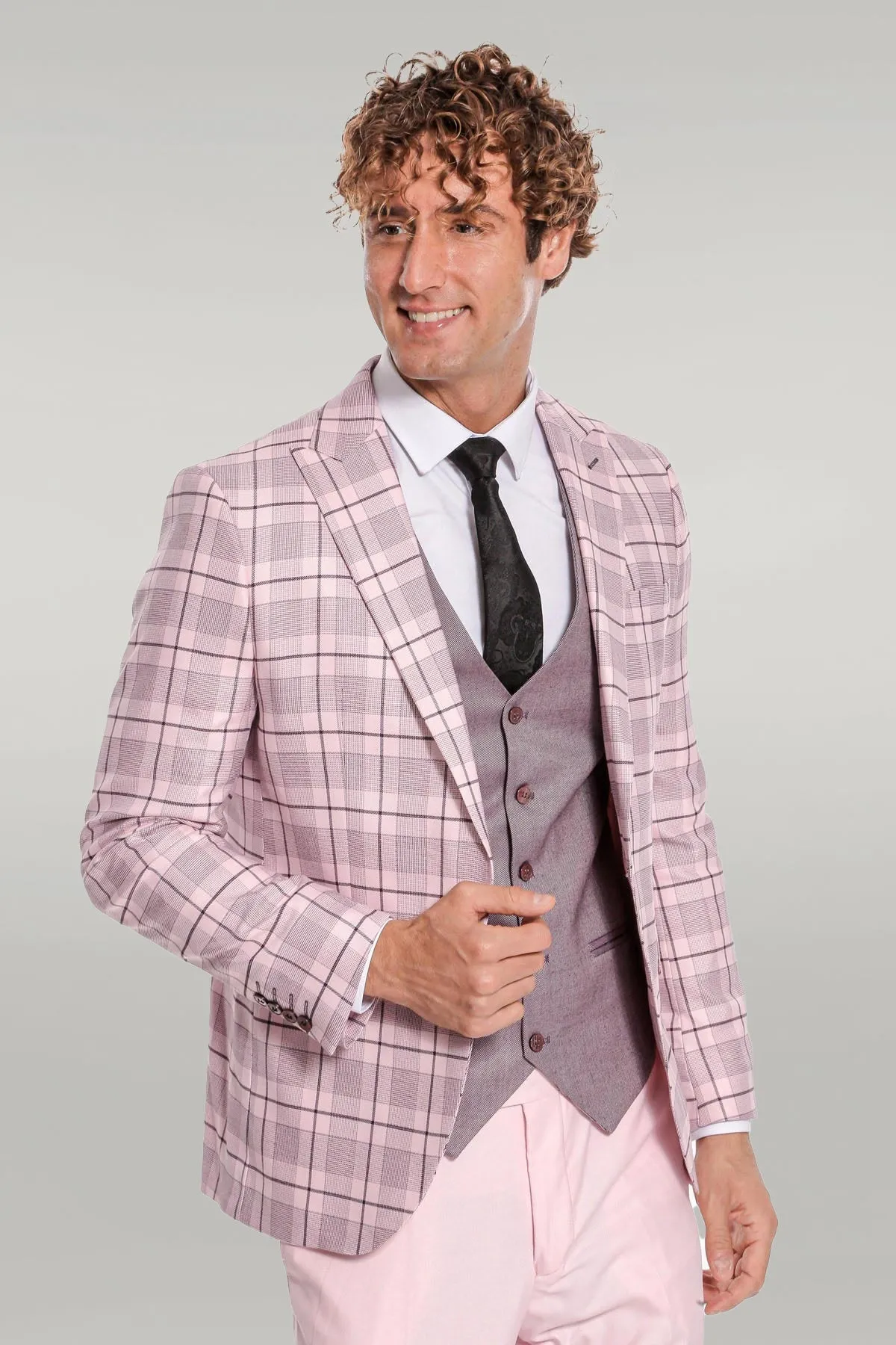 Checked Slim Fit Pink Men Suit - Wessi sold by Wessi